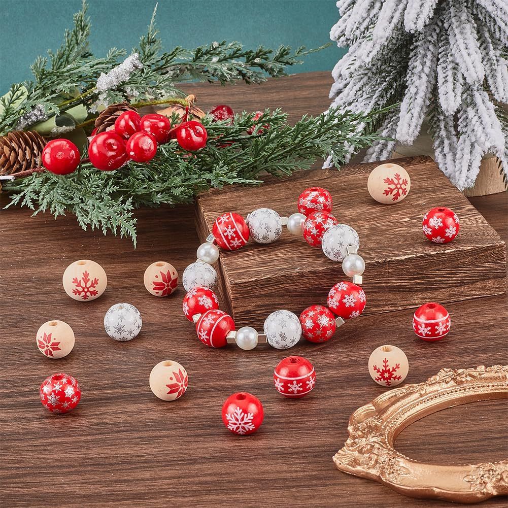Wholesale 10PCS DIY Accessories  Christmas Colorfulful Snowflake Wood Beads