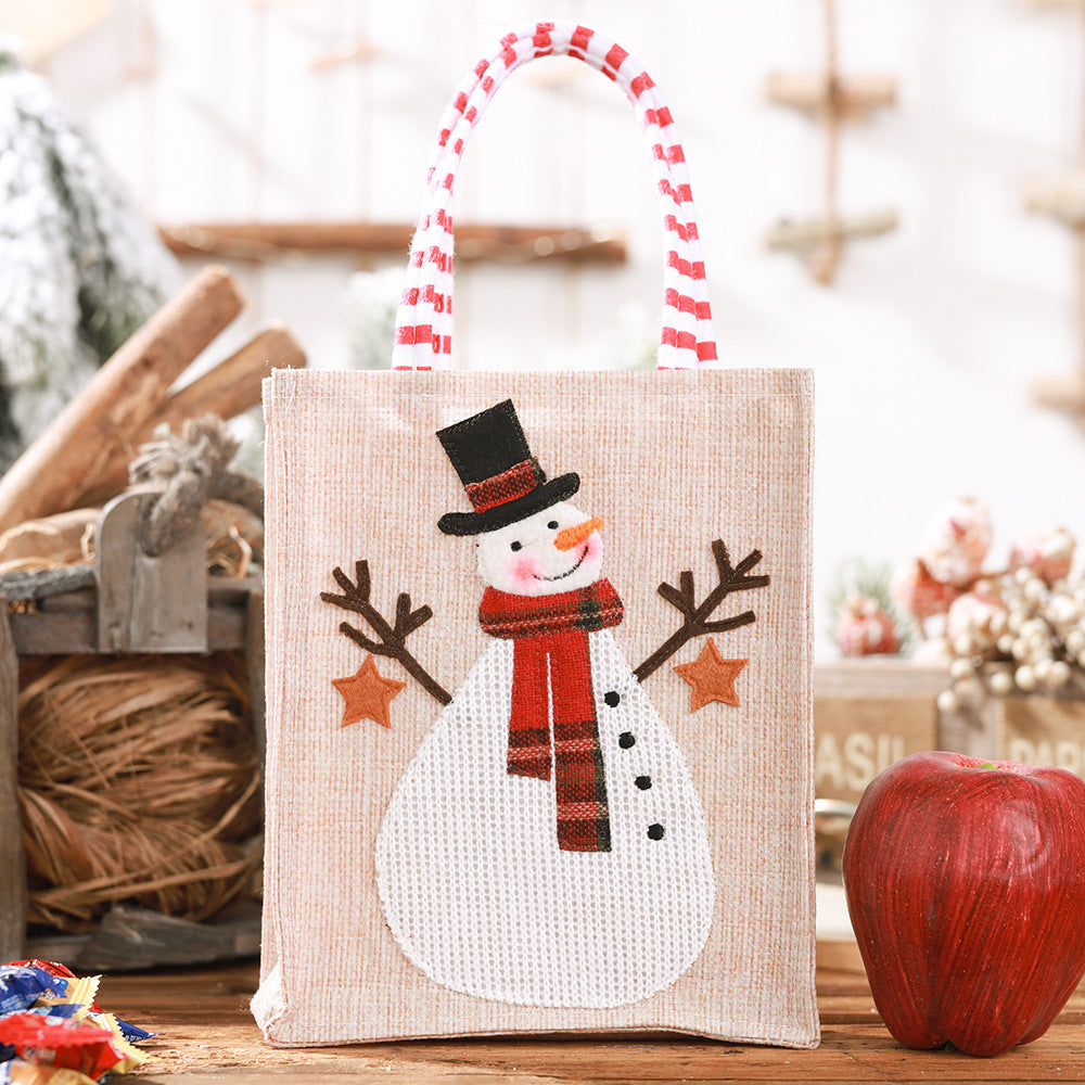 Wholesale Christmas Decoration Supplies Linen Three-dimensional Embroidered Tote Bag