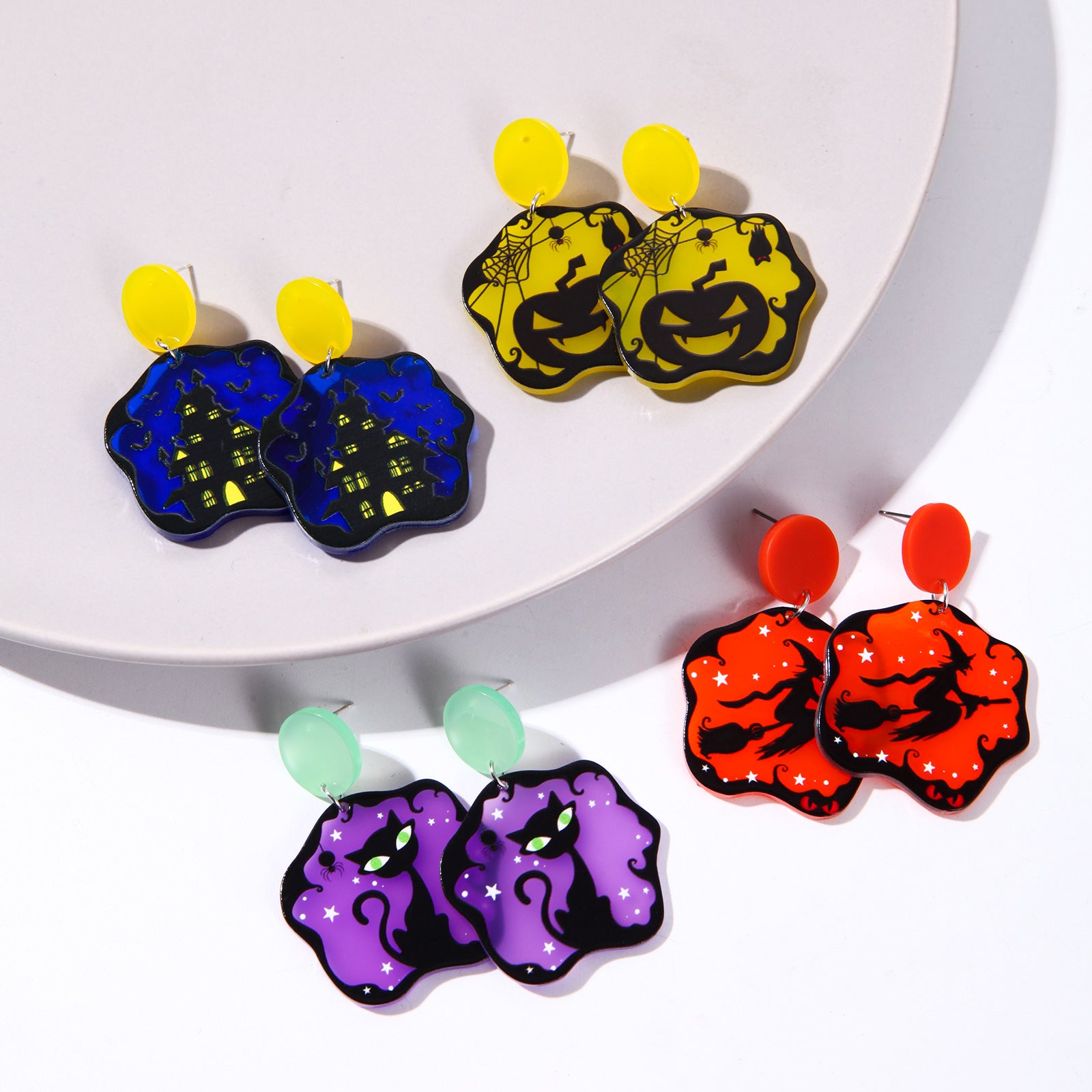 Wholesale  Acrylic Pumpkin Ghost Skull Drop Earrings For Women Party Wear Jewelry Accessory Gift Boutique Resale