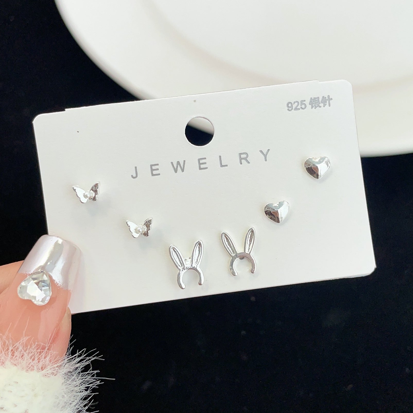 Wholesale silver needle 925 ear piercing earrings set female free mini