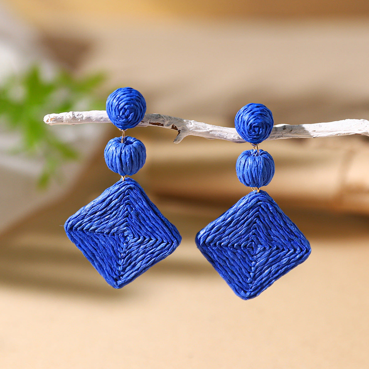 Wholesale Bohemian Diamond Shaped Rattan Braided Earrings