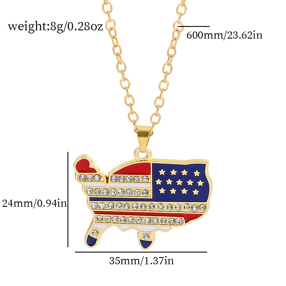 Wholesale American Independence Day Flag Five Pointed Star Diamond Alloy Necklace