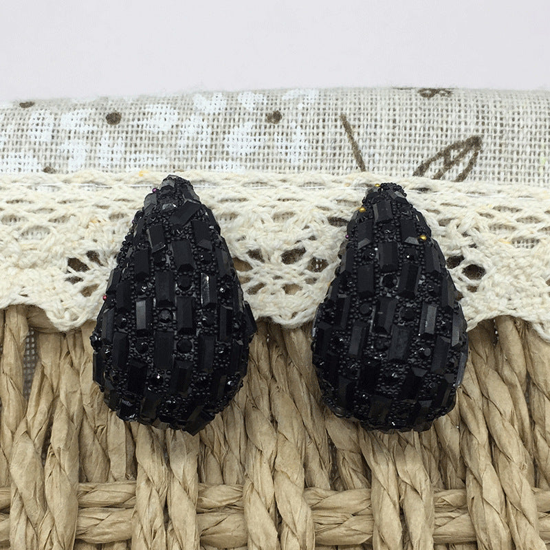 Wholesale Comma Colored Glass Full Diamond Earrings