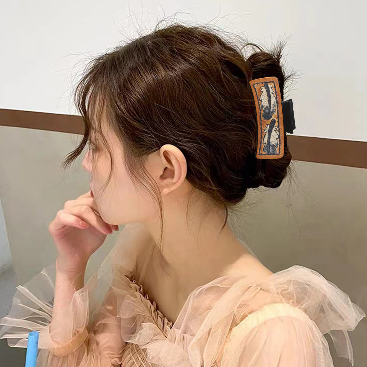 Wholesale Western Style Feather Leather Hairpin Shark Clip