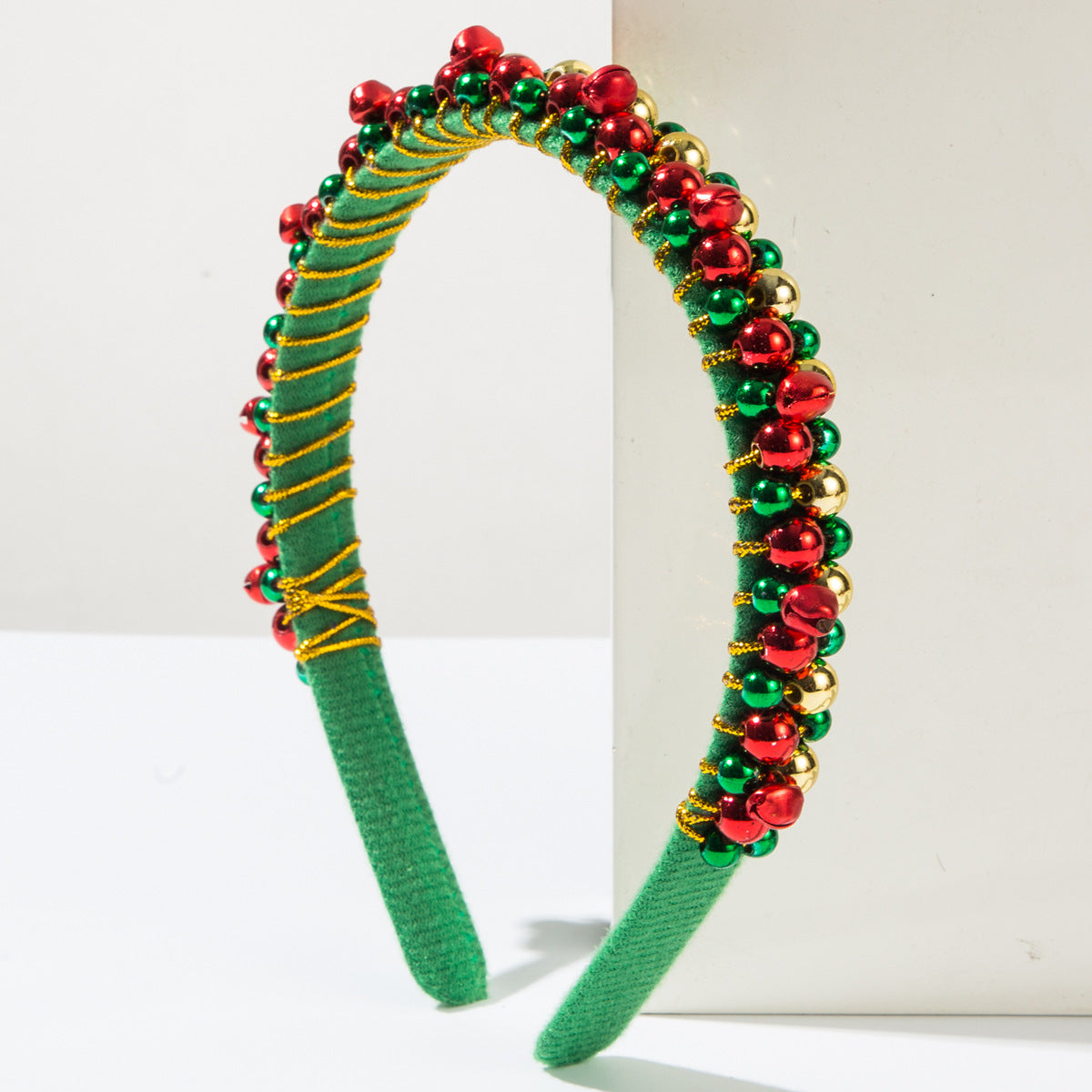 Wholesale New Red and Green Christmas Headband Women's Simple Thin Edge Flannel Christmas Bell Hair Ornament