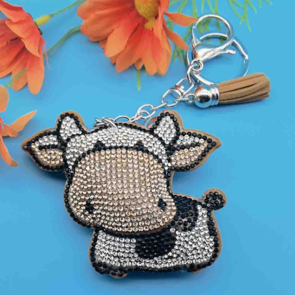 Wholesale 4pcs Creative Cartoon Diamond-encrusted Cow Keychain