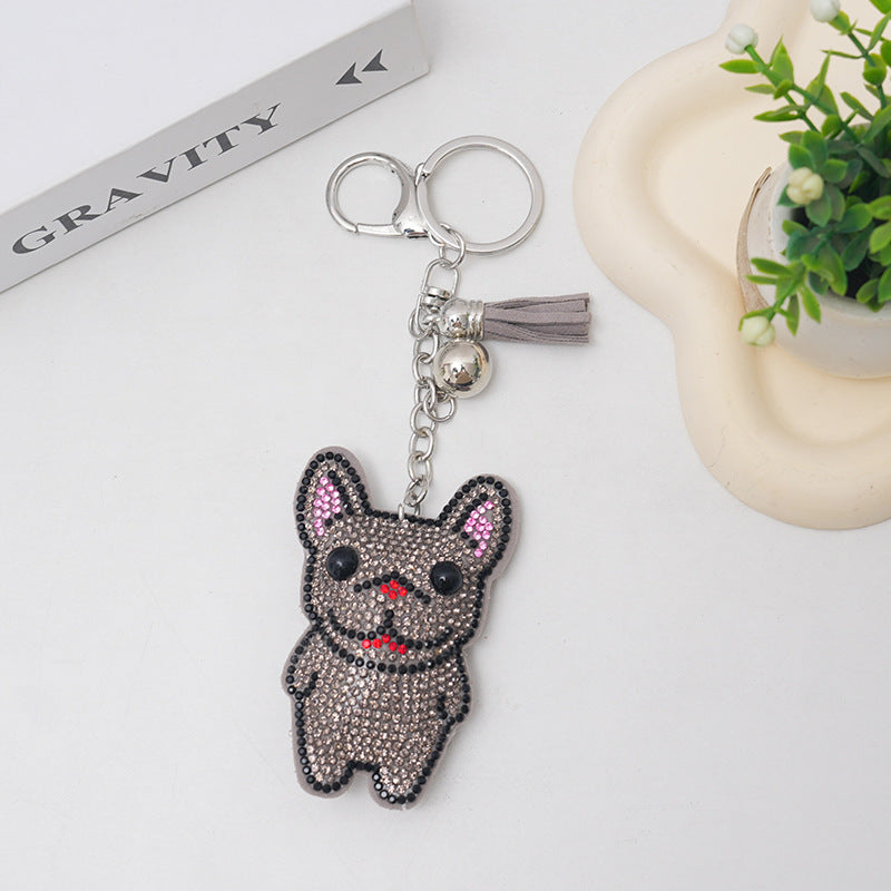 Wholesale 12pcs cartoon fighting dog hot rhinestone keychain