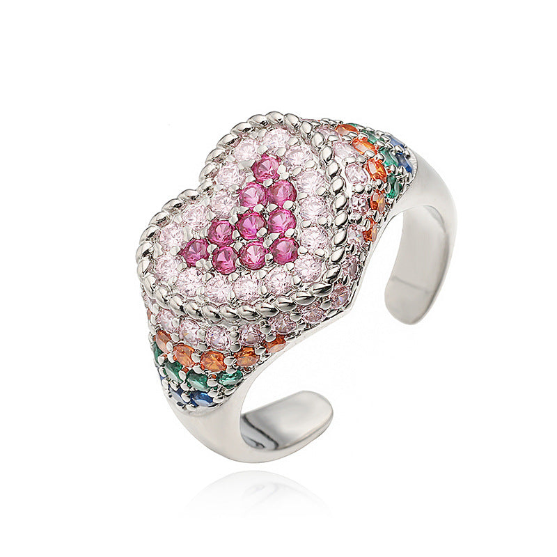Wholesale Colored Diamond Ring Heart Opening Adjustable Ring