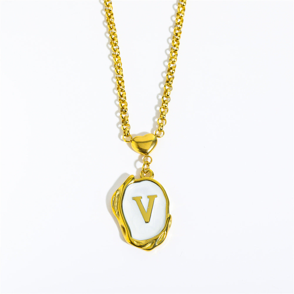 Wholesale 26 Letters Oil Dripping Three-dimensional 18K Gold Plated Stainless Steel Necklace