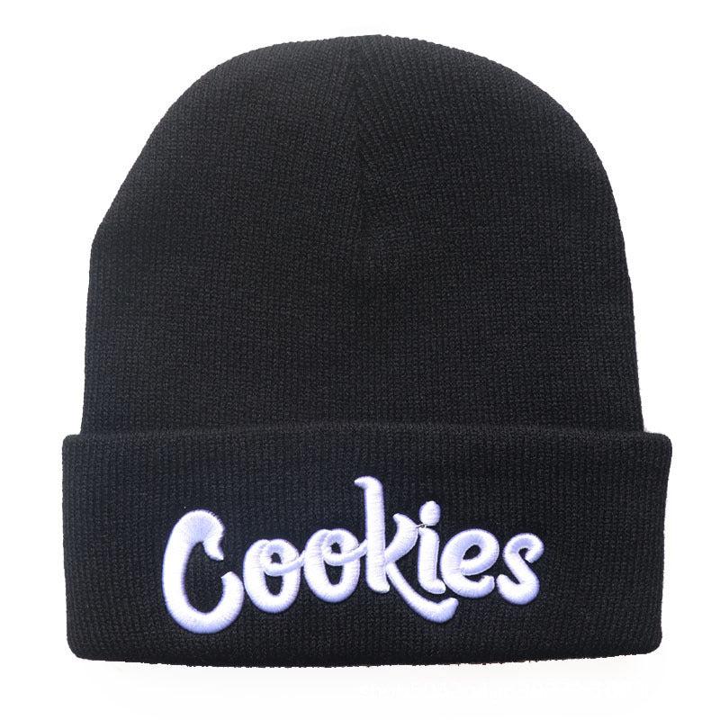 Wholesale Embroidery Knitted Autumn and Winter Pullover Warm Ear Protection Cookies Wool Hip-hop Hat