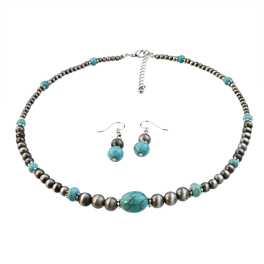 Wholesale Retro Ethnic Turquoise Necklace Earrings suit