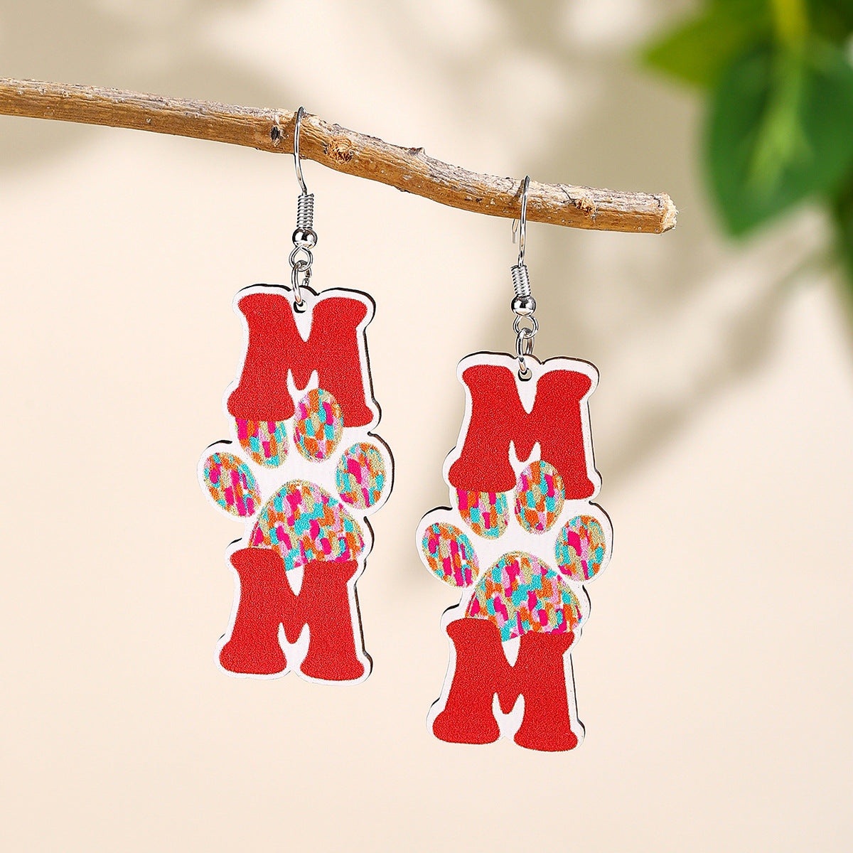 Wholesale Mother' s Day Wooden Earrings Sports Baseball Shiny Earrings Bow Jewelry