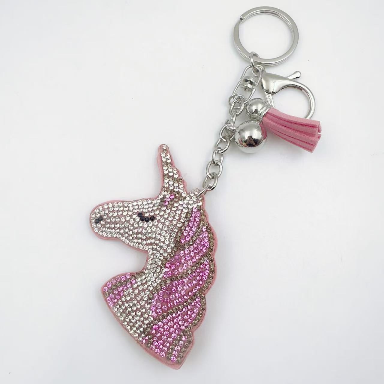 Wholesale Trendy Rhinestone Unicorn Head Keychain With Tassel Crystal Bling Bag Charm For Bags Boutique Resale Accessory