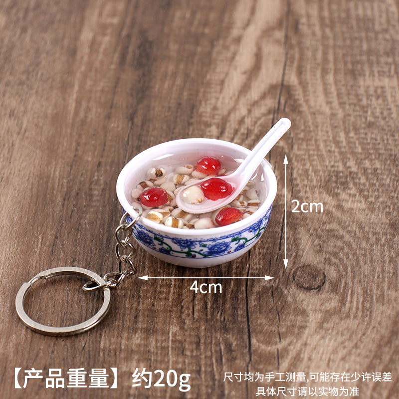 Wholesale Simulation Food 4cm Blue and White Porcelain Bowl Keychain Pendant Chinese Style Gourmet Snack Micro Food Play Model Toy