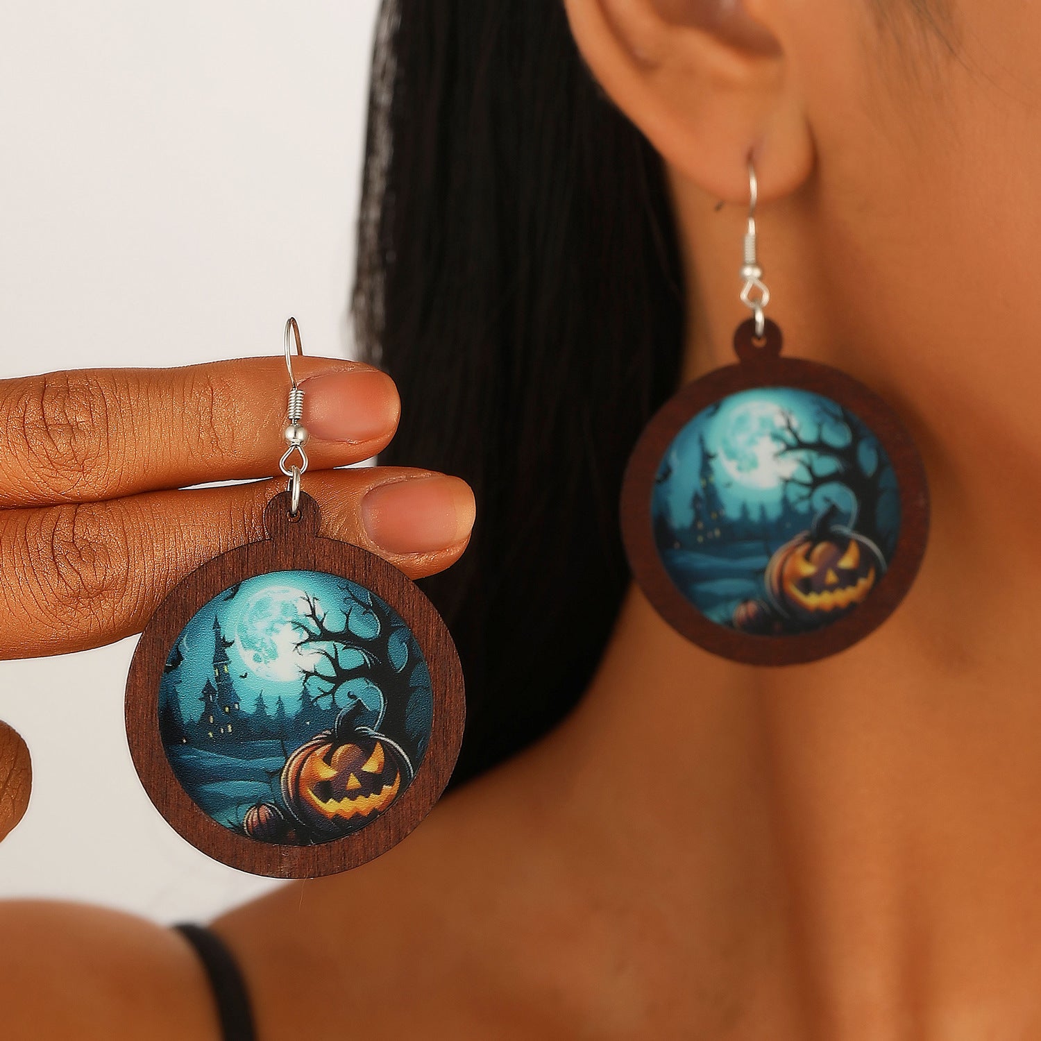 Wholesale New Halloween Ghost Pumpkin Black Cat Geometric Color Earrings