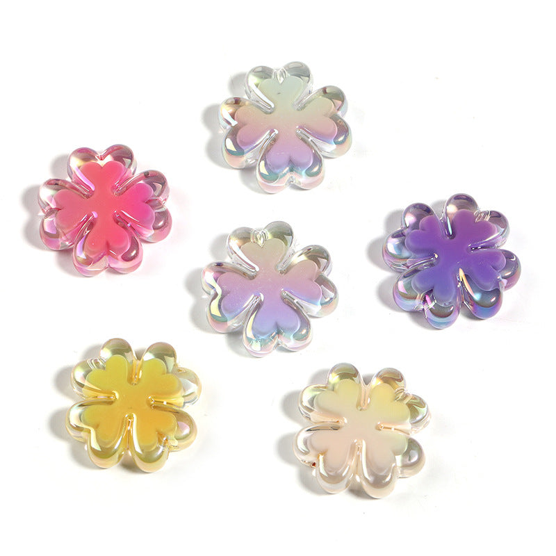 Wholesale 50pcs UV-plated Four-leaf Clover Acrylic Beads
