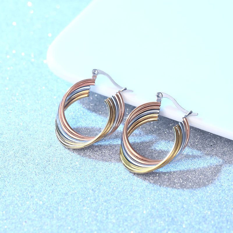 Wholesale Gold Stainless Steel Multilayer Lines Titanium Steel Earrings