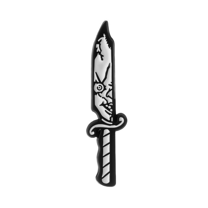 Wholesale Black and White Knife-Shaped Alloy Brooch Pin Punk Gothic Fashion Accessory for Couples Boutique Gift