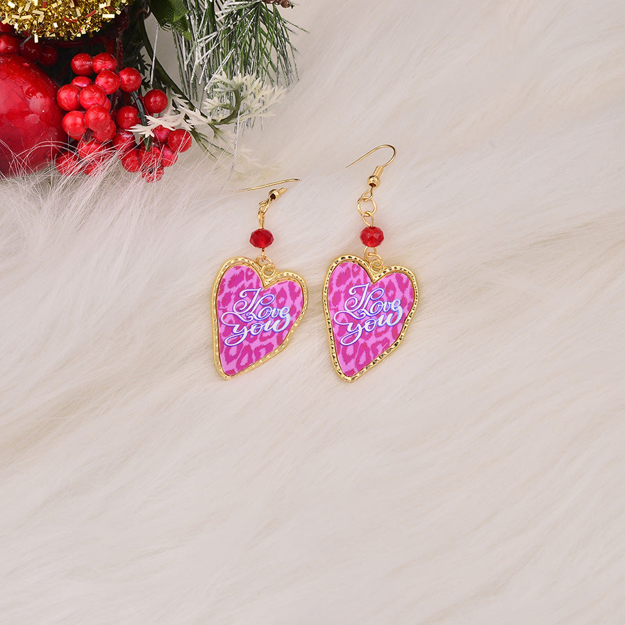 Wholesale Leopard Love Valentine' s Day Love Letter Earrings