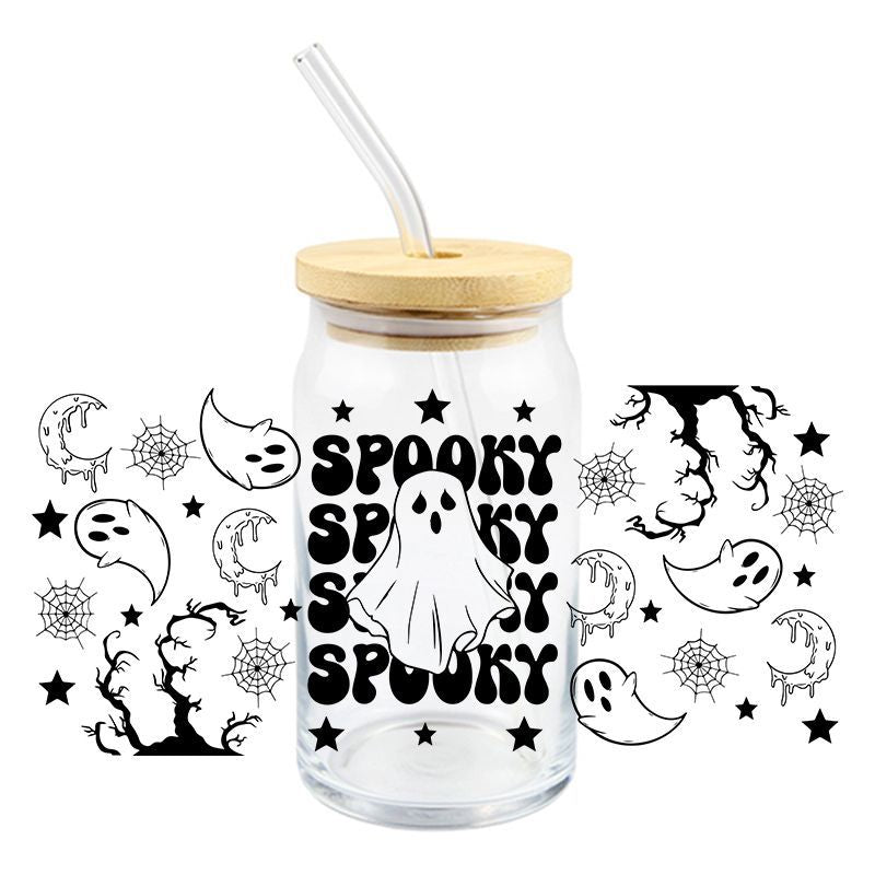 Wholesale 5pcs Pumpkin Cute Ghost Halloween 16oz Cup UV DTF Wraps
