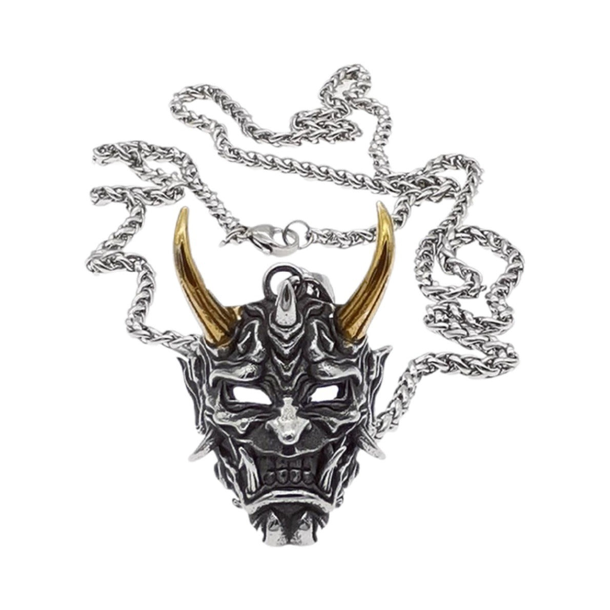 Wholesale Golden Horn Prajna Titanium Steel Necklace Male Ghost Mask Pendant Hip-Hop Duffian Handsome Cool Personality Pendant
