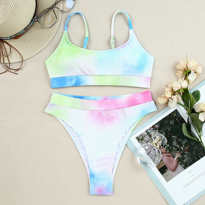 Tie Dye Bikini Bikini Bikini Triángulo de cintura alta Conjunto de dos piezas