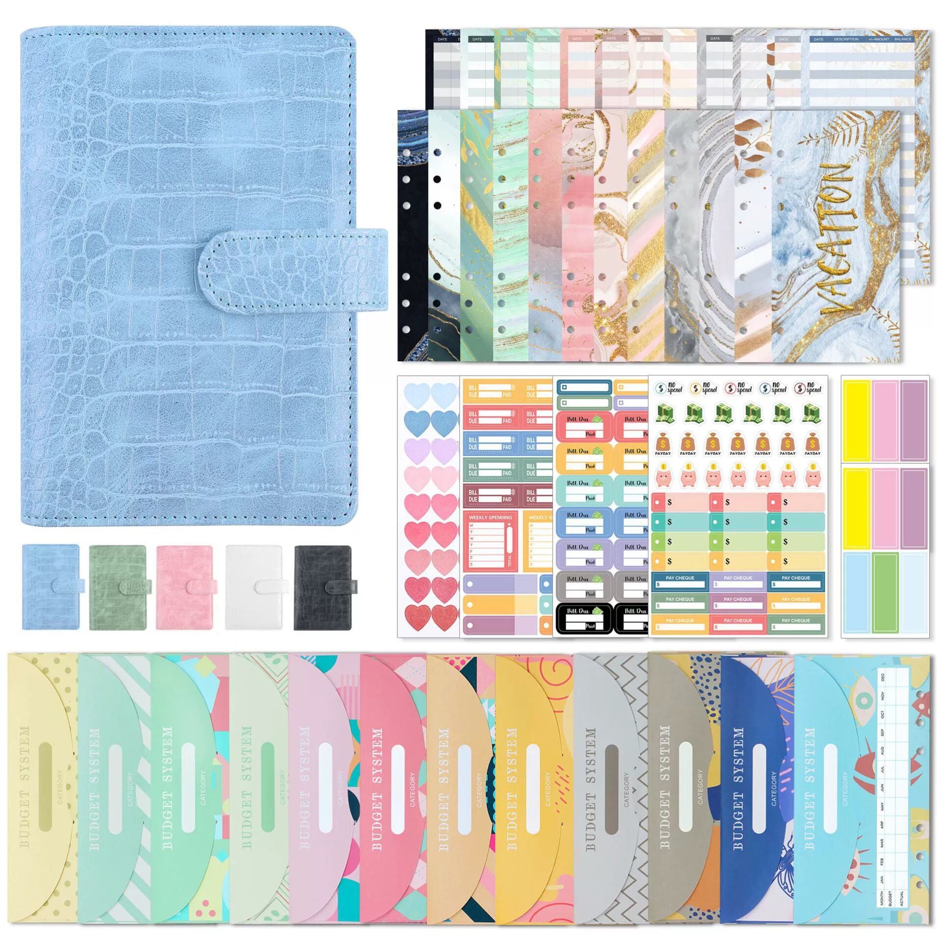 Wholesale Crocodile Pattern PU Leather Cash Envelope Budget A6 Loose Leaf Notebook