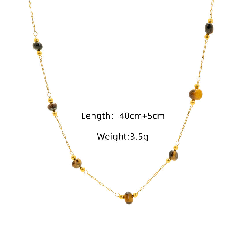 Wholesale Retro Yellow Tiger Stone Series Pendant Stainless Steel Necklace