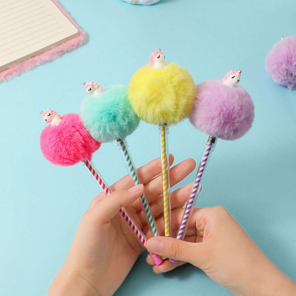 Wholesale Cartoon Plush Student Creative Unicorn Hair Ball Pen