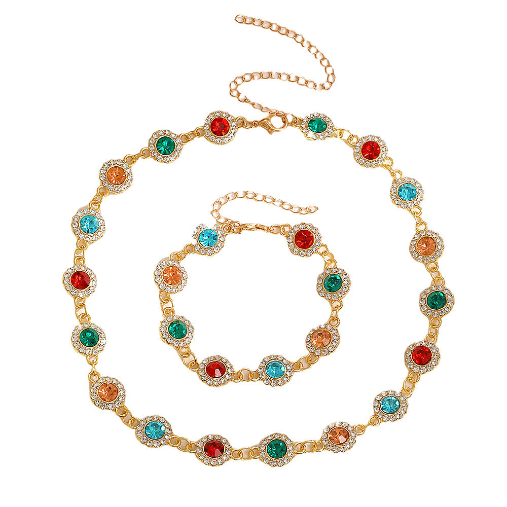 Wholesale French retro color dopamine diamond sunflower necklace