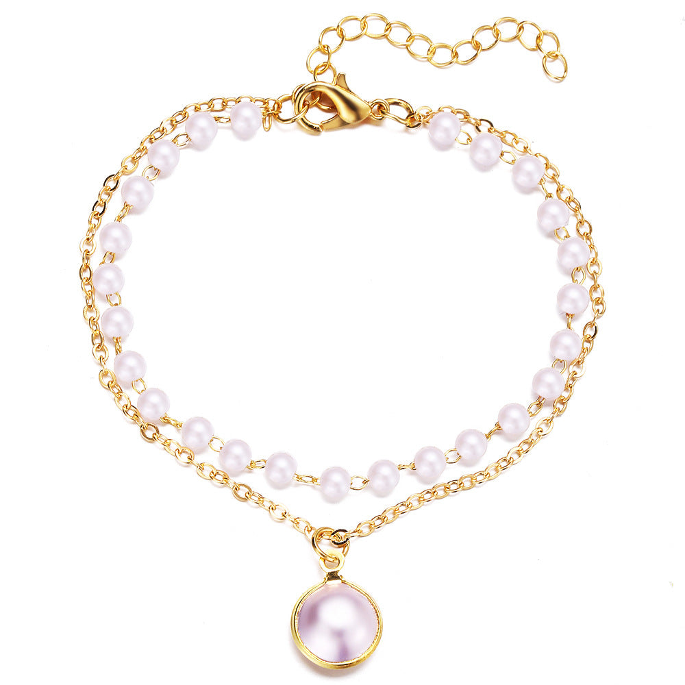 Wholesale Alloy Double Layer Pearl Bracelet