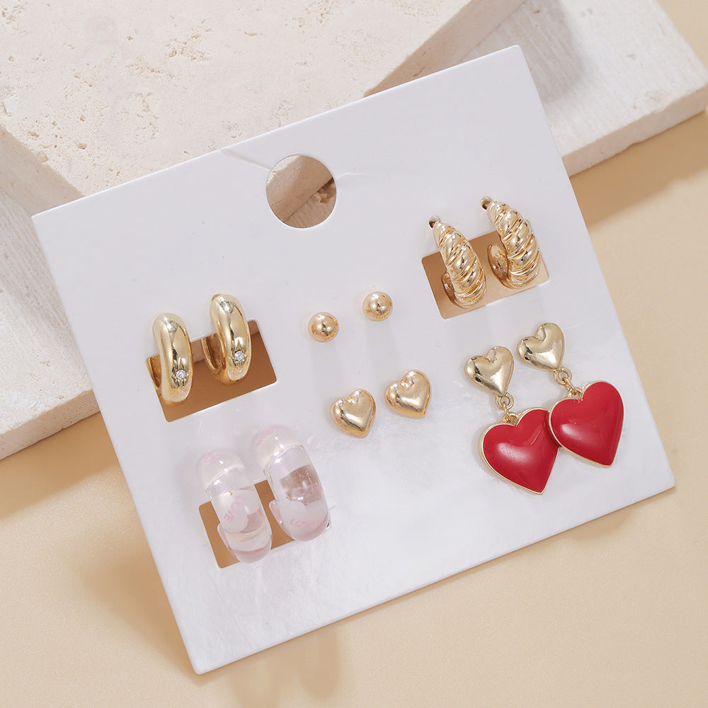 Wholesale Red Heart 6-Piece Alloy Earrings Set