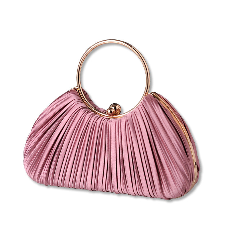 Wholesale Fashion Apricot Pleated Temperament Circular Clutch Handbag