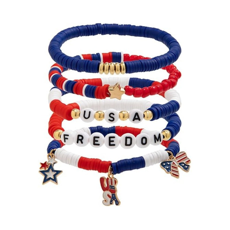 Wholesale Independence Day Shield Flag Soft Ceramic Letter Bracelet