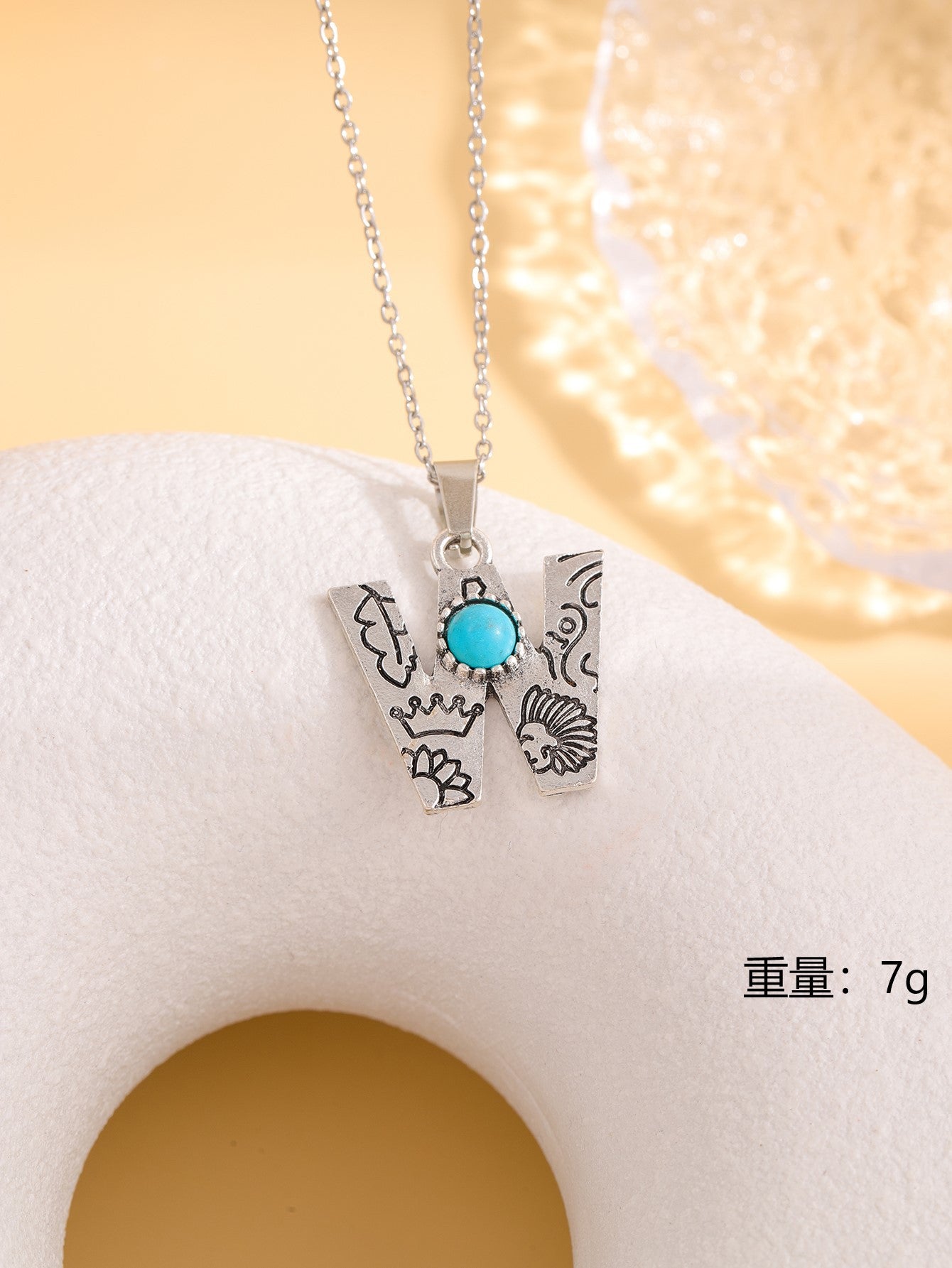 Wholesale Western stainless steel chain cactus turquoise letter necklace