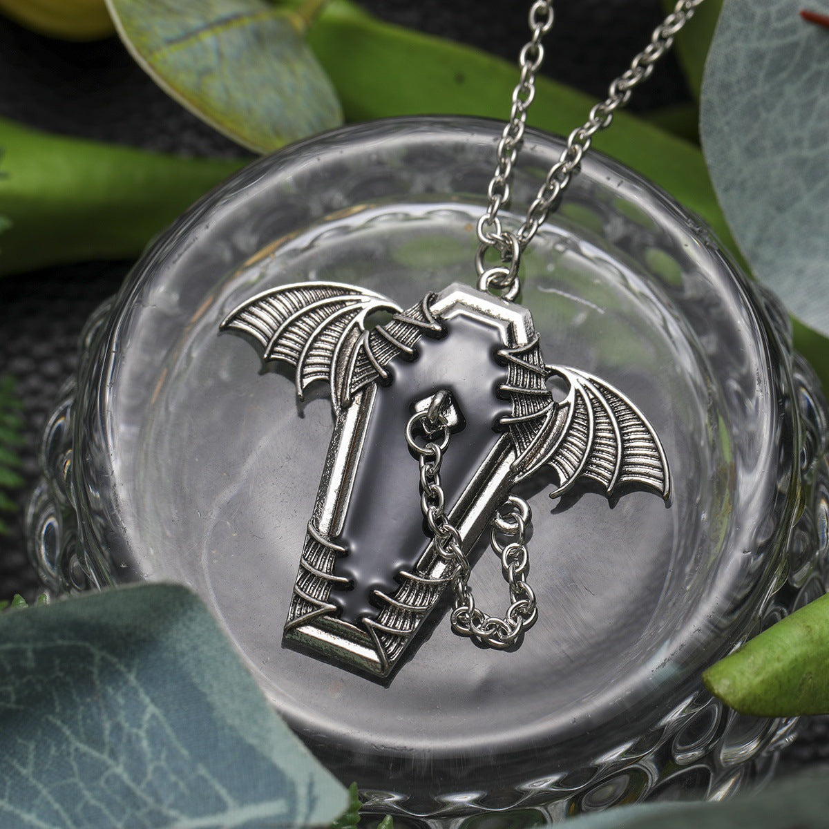 Wholesale Creative Gothic Bat Coffin Clavicle Chain Halloween Retro Exaggerated Pendant Dark Style Old Necklace Necklace