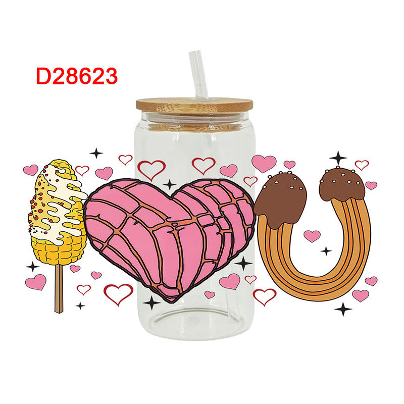 Wholesale Pink Cartoon Heart Sweet Donut 16oz Cup UV DTF Wraps