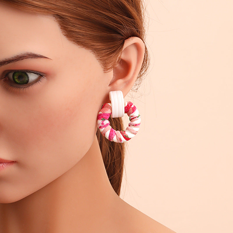 Wholesale Handmade Cloth Winding Round Earrings