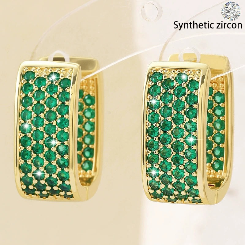 Wholesale Square colored diamond studded geometric earrings