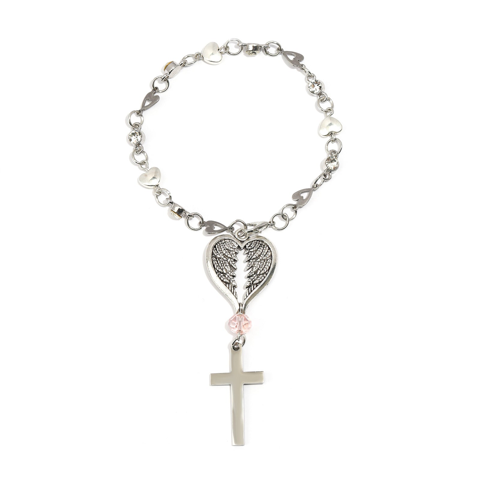 Wholesale Diamond-studded heart chain angel wing cross keychain
