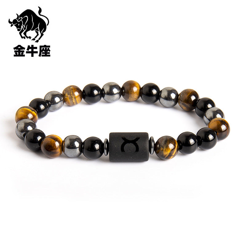 Wholesale Twelve Constellation Natural Tiger Eye Stone Handmade Bead Bracelet