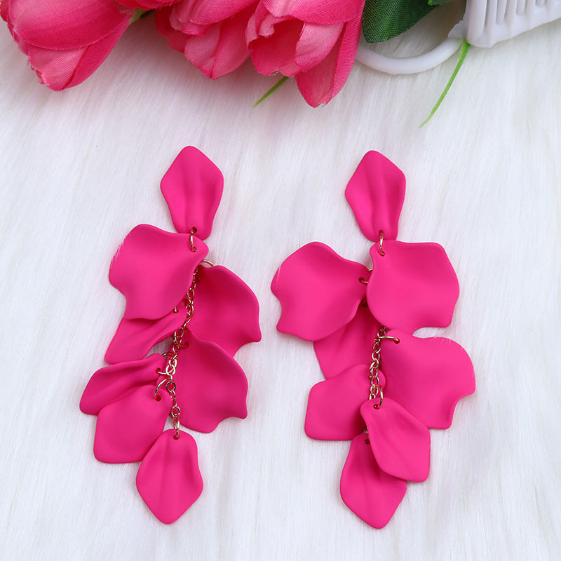 Wholesale Bohemian Style Fashion Personality Tassel Petal Candy Color Design Earrings