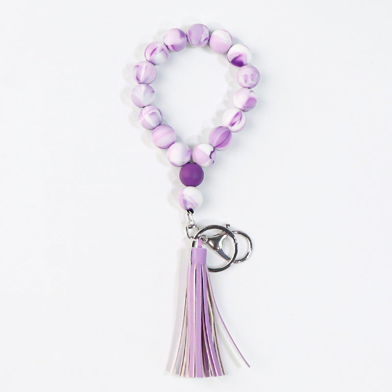 Wholesale 10PCS Silicone Bead Tassel Beaded Bracelet Keychain