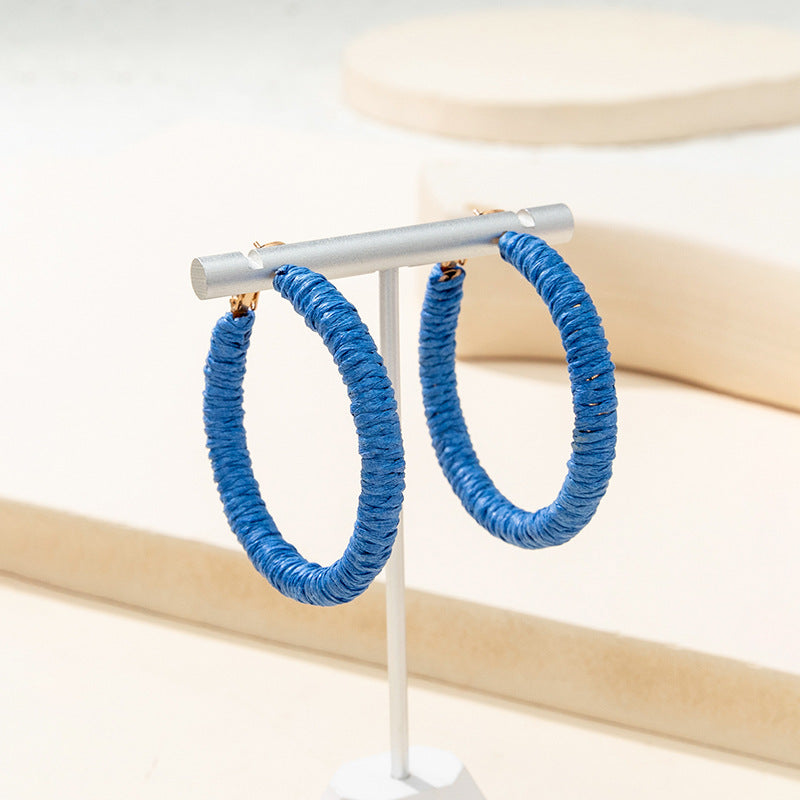 Wholesale Klein Blue Braided Raffia Earrings