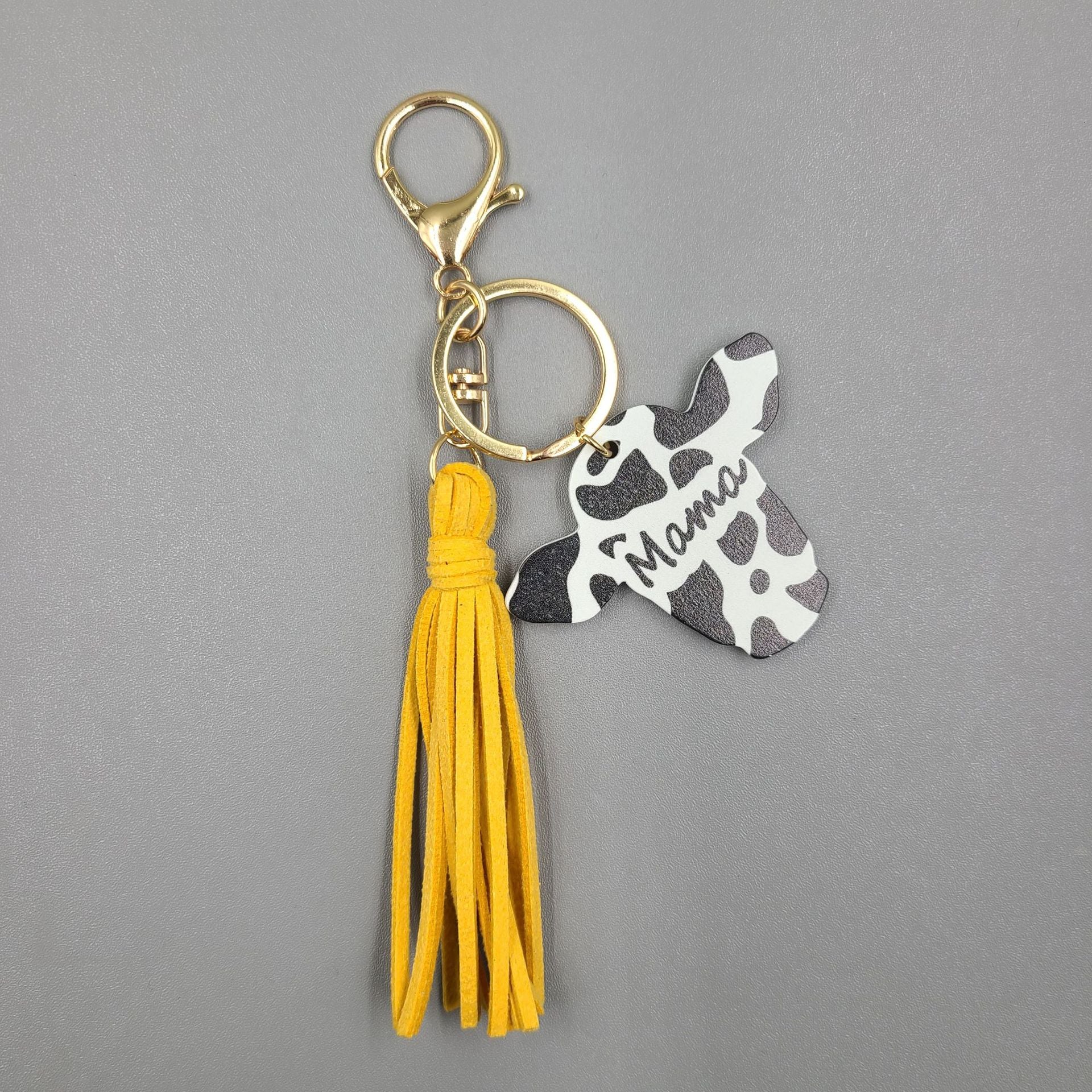 Wholesale 10PCS Western Leather Tassel Wood Bull Head Keychain