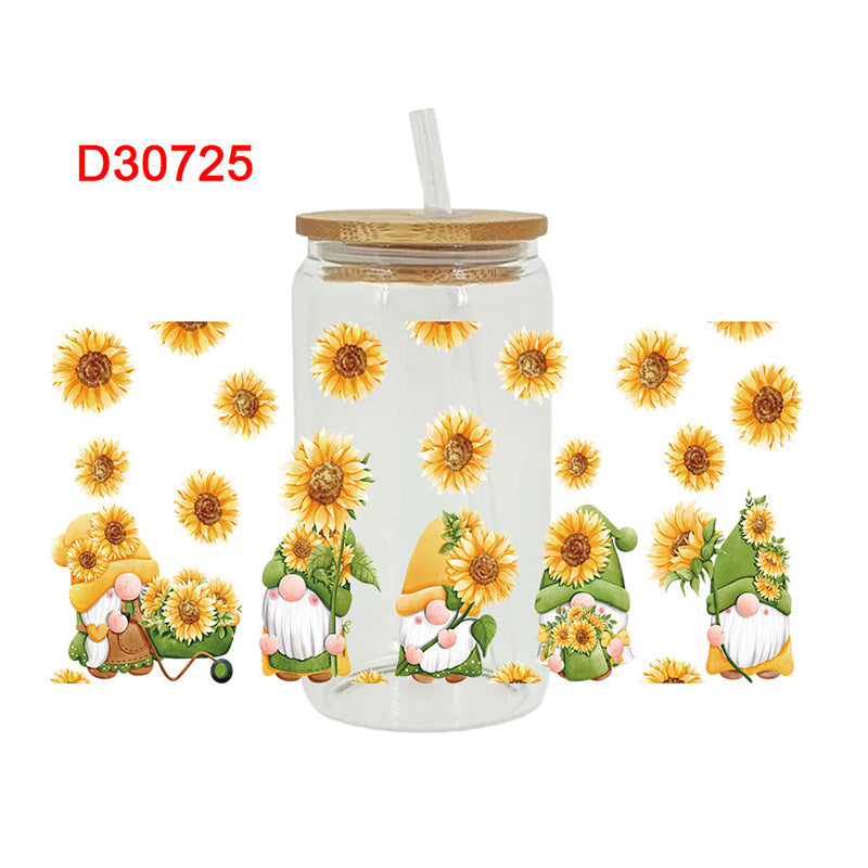 Wholesale Yellow Flower 16oz Cup UV DTF Wraps