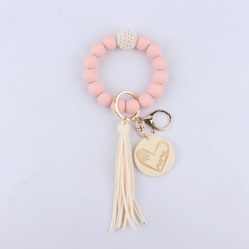 Wholesale Solid Color Silicone Beads Handmade Tassel Wrist Keychain