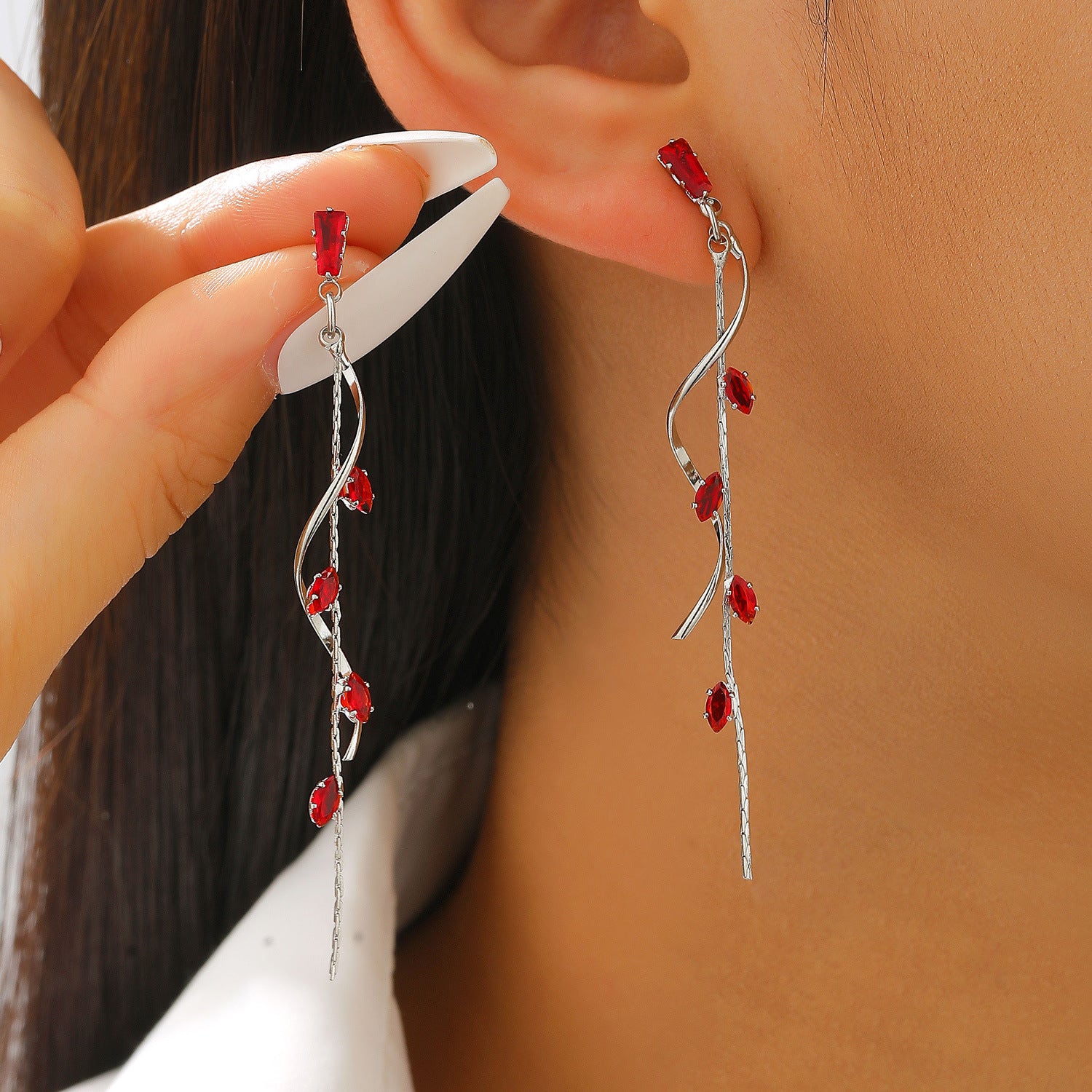 Wholesale French Style Geometric Twisted Zircon Long Tassel Earrings For Women Party Jewelry Accessory