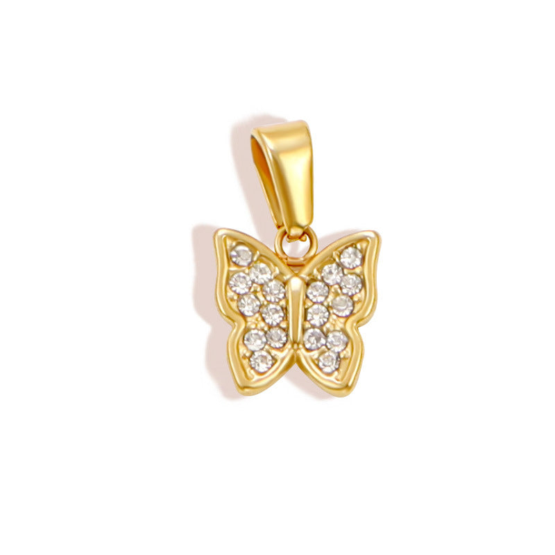 Wholesale 10pcs Diamond studded heart-shaped clover butterfly stainless steel pendant