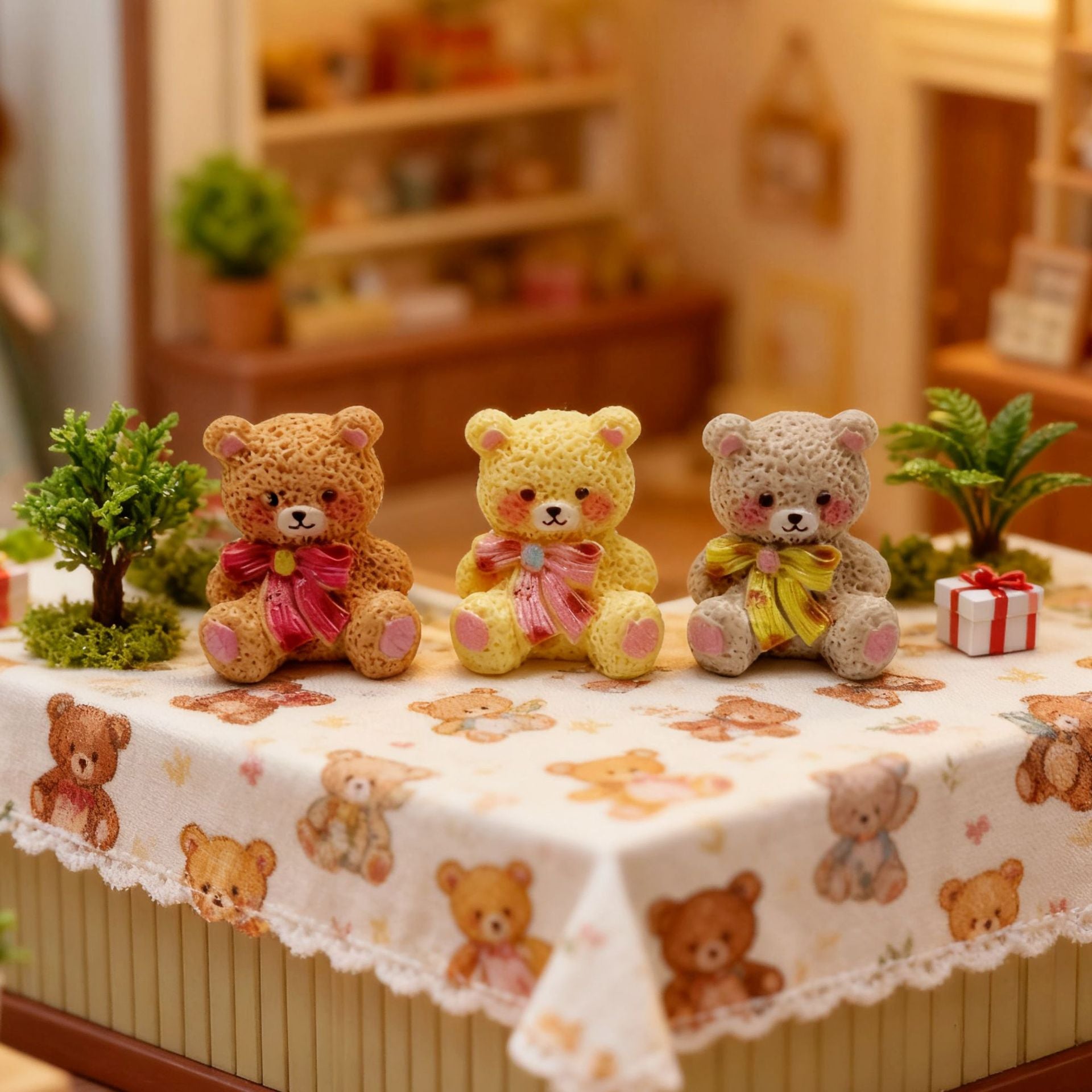 Wholesale 10pcs Cute Bow Bear  Mini Doll Miniature Scene Ornaments  Doll Accessories